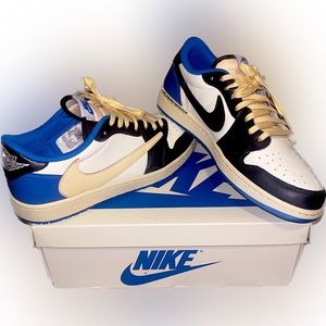 Size 9.5 - Jordan 1 Retro x Fragment Design x Travis Scott Low Blue.